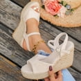 thumbnail image 4 of Espadrilles for Women Platform Wedge Sandals Classic Suede Open Toe Ankle Strap Wedges Heels Casual Summer Footwear Beige Size 8, 4 of 6