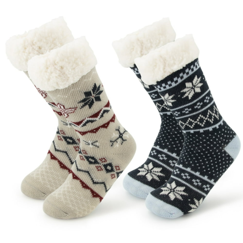 DG Hill Treehouse Knits (2 Pack) Sherpa Slipper Socks for Kids with