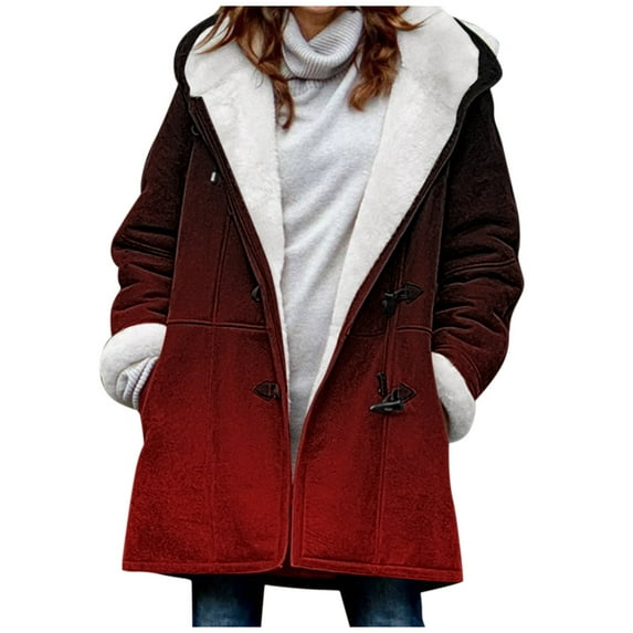Shakumy Women Fitted Jacket Plus Gradient Size Jacket Fleece Womens Casual Buttons Solid Zip up Fleece Jacket Women Coat Wine 5X-Large