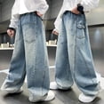 thumbnail image 4 of shqvo Boys Jeans Size 18 High Waisted Straight Leg Casual Demin Pants Boys Casual Baggy Fashion Trousers Streetwear with Pockets Blue 15-16 Years, 4 of 9