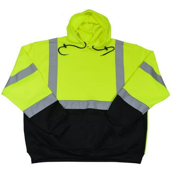 Petra Roc LBPUHSW-C3-XL ANSI 107-2015 Class 3 Two Tone Lime & Black Bottom Pullover Hooded Sweatshirt, Extra Large
