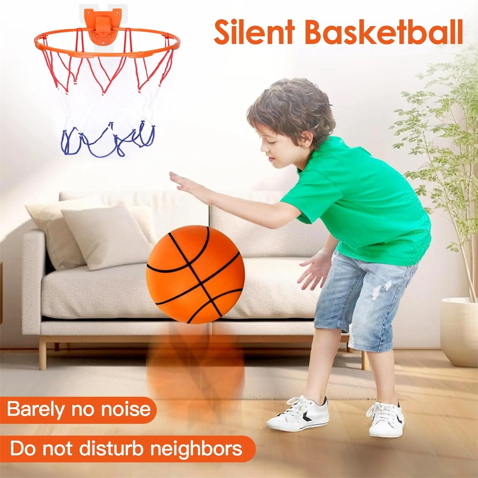 Wall-Mounted Silent Basketball Hoop Set - Adjustable Height, Quiet Dribbling for Kids & Adults, All-Weather Home Gym