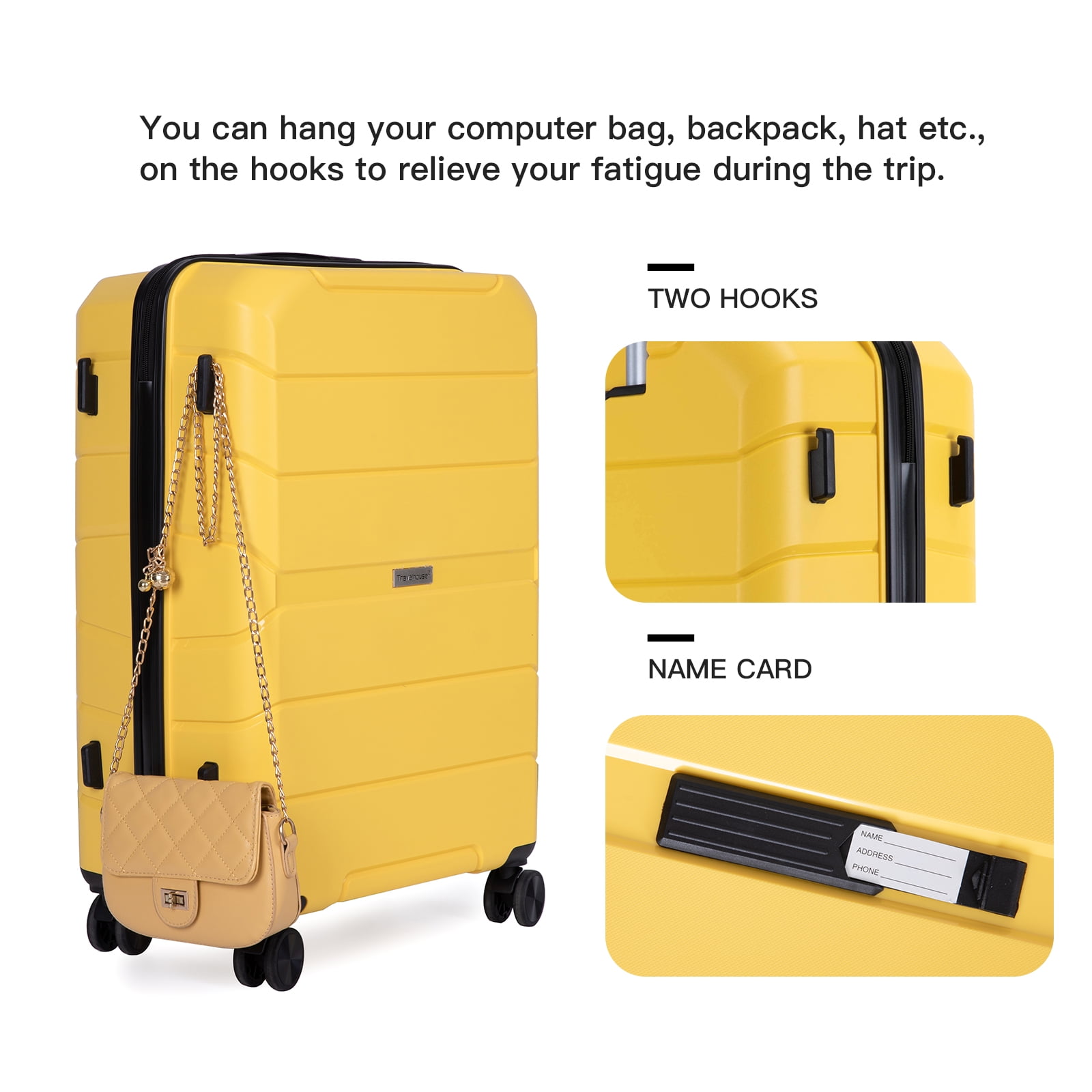 Aukfa Hardshell Suitcase Spinner Wheels PP Luggage Sets with TSA Lock - 3-Piece Set (20/24/28) - Yellow