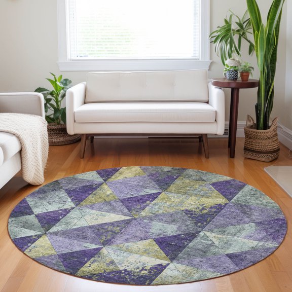 Addison Rugs Chantille Indoor/Outdoor Transitional Geometric Eggplant Washable Round Rug, 8' x 8'