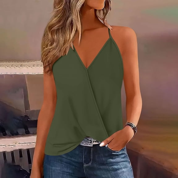 Juslio Tank Tops for Women Halter Casual V-Neck Tank Tops Breathable, Summer Solid Color Tank Top