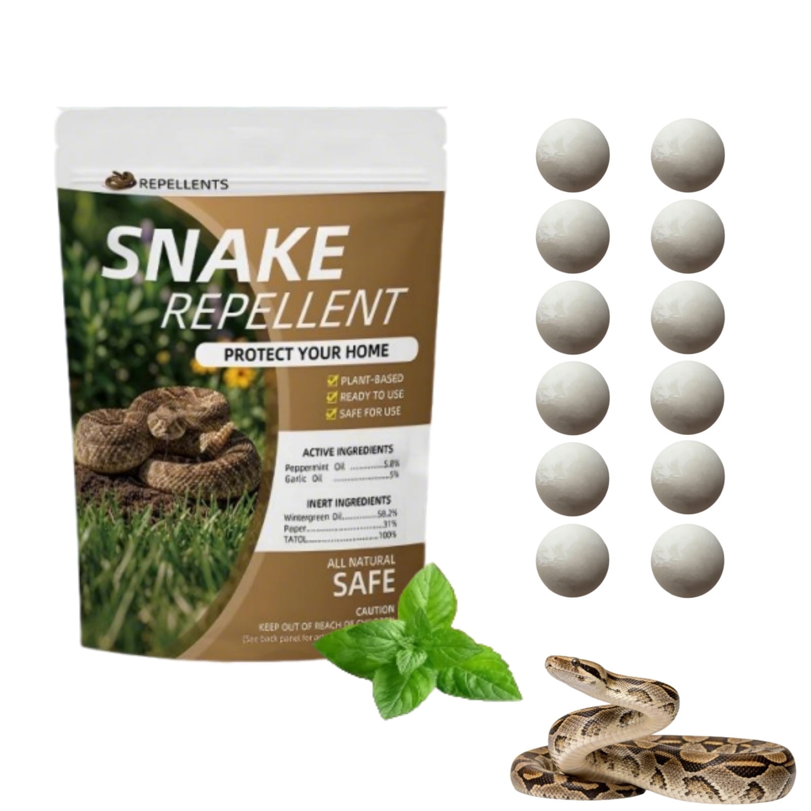 JahyElec 12 Pack Snake Repellent Balls for Yard, Snake Away Deterrent Outdoors & Indoor People Pet Safe Snake be Gone for Lawn Garden Garage RV Camping Long-Lasting Mint Scent