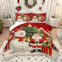 Homewish Cartoon Santa Claus Snowman Bedding Comforter Set 2pcs for Preppy Child Kids,Happy Xmas Twin Comforter Sets Microfiber,Merry Christmas Breathable Bedding Set,Super Cozy Room Decor