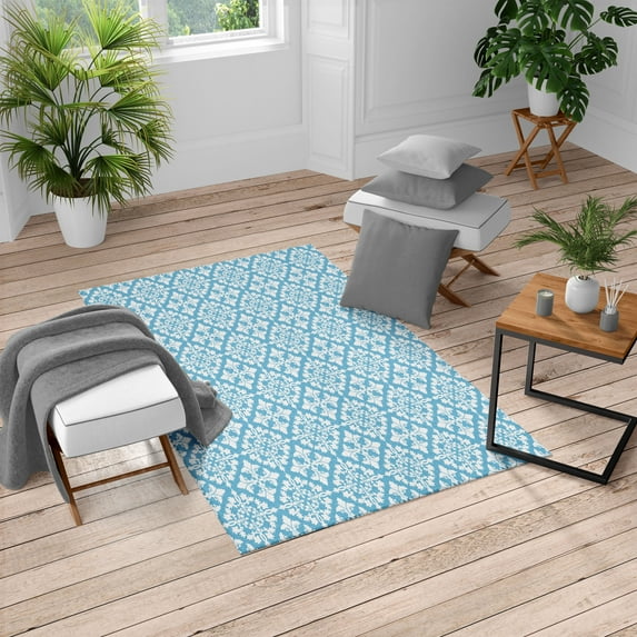 Retro Turkish Area Rug, Antique Victorian Floral Patterns in Modern Graphic Print Old Fashioned Art, Carpet for Living Room Decor, 6.6' X 9.6', White Deep Sky Blue, by Ambesonne