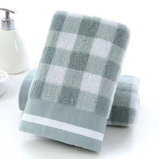 Nvzi Toallas de baño de 2 piezas, 13,78 x 29,53 pulgadas, 125 g, toalla de cara a cuadros para adultos de 32 hebras, peso ligero, toallas de secado rápido para su baño (verde)