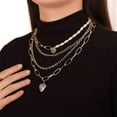 thumbnail image 3 of Multilayered Punk Silver Link Chain Choker Necklace Cuban Heart Pearl Paperclip Chain Statement Necklace Party Costume Accessory for Women(Silver), 3 of 13