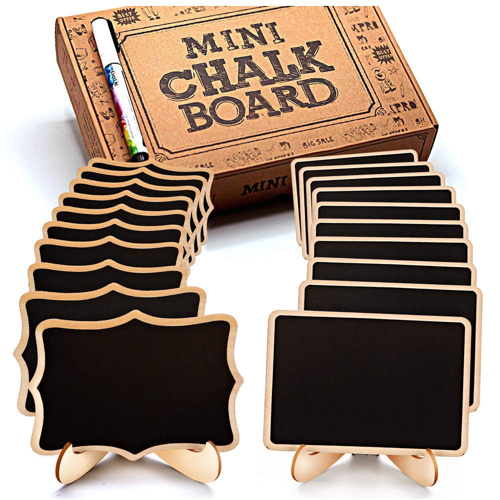 4 Pack MINI CHALKBOARD EASELS Plaque Tripod SIGNS Place Name Marker NATURAL WOOD 