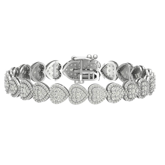 Araiya Fine Jewelry14k White Gold Diamond Heart Bangle Bracelet (5 Cttw, I-J/ I2-I3), 7"