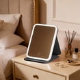 thumbnail image 4 of LED Makeup Mirror with Lights, Folding Travel Vanity Mirror with 3 Color Lighting, Portable Desktop Mirror for Dorm Room, Smart Memory Chip, 3000mAh Battery, HD Anti Blue, 4 of 6