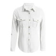 thumbnail image 4 of Summer Tops for Women 2025 Casual Collar Long Sleeved Denim Shirt Solid Summer Shirts for Women White L, 4 of 5