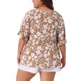 thumbnail image 3 of Agnes Orinda Women's Plus Size V Neck Floral Ruffle Sleeves Summer Babydoll Blouses 2X Brown, 3 of 6