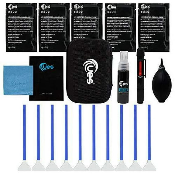 UES DSLR Camera Sensor and Lens Cleaning Travel Kit: Full-Frame Sensor Cleaning Swab, Cleaner, Air Blower, Microfiber Cloth, Lens Cleaning Pen, Lens Paper
