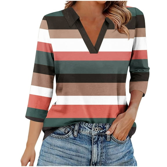 ShiShine 3/4 Length Sleeve Womens Tops Shirts for Women V Neck Trendy Work Clothes Ladies Fashion 2025 Fall Trendy Outfits