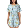thumbnail image 1 of Fotbe Cartoon Cat Conjunto de Pijama Estampado para Mujer, 2 Piezas, Ropa de Dormir con Camiseta de Manga Corta y Shorts Suaves-X-Large, 1 of 6
