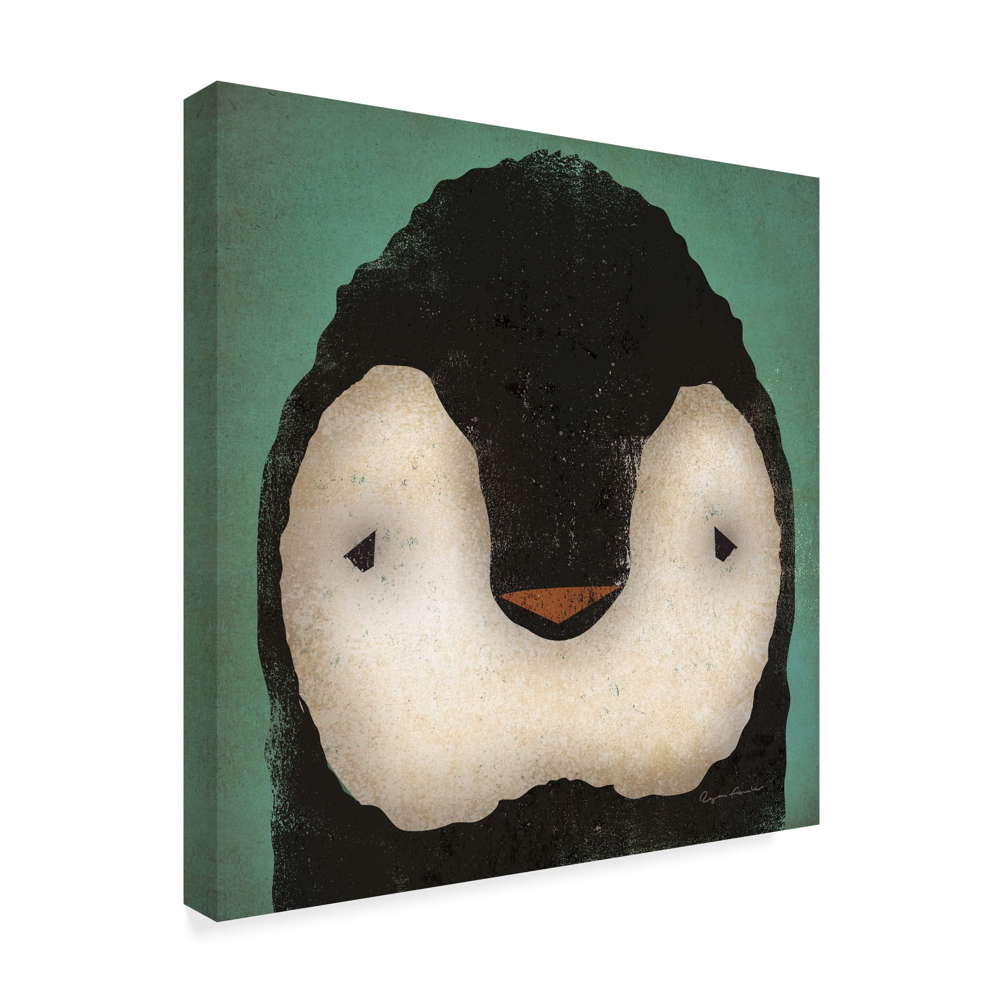 Trademark Fine Art 'Baby Penguin on Teal' Canvas Art by Ryan Fowler