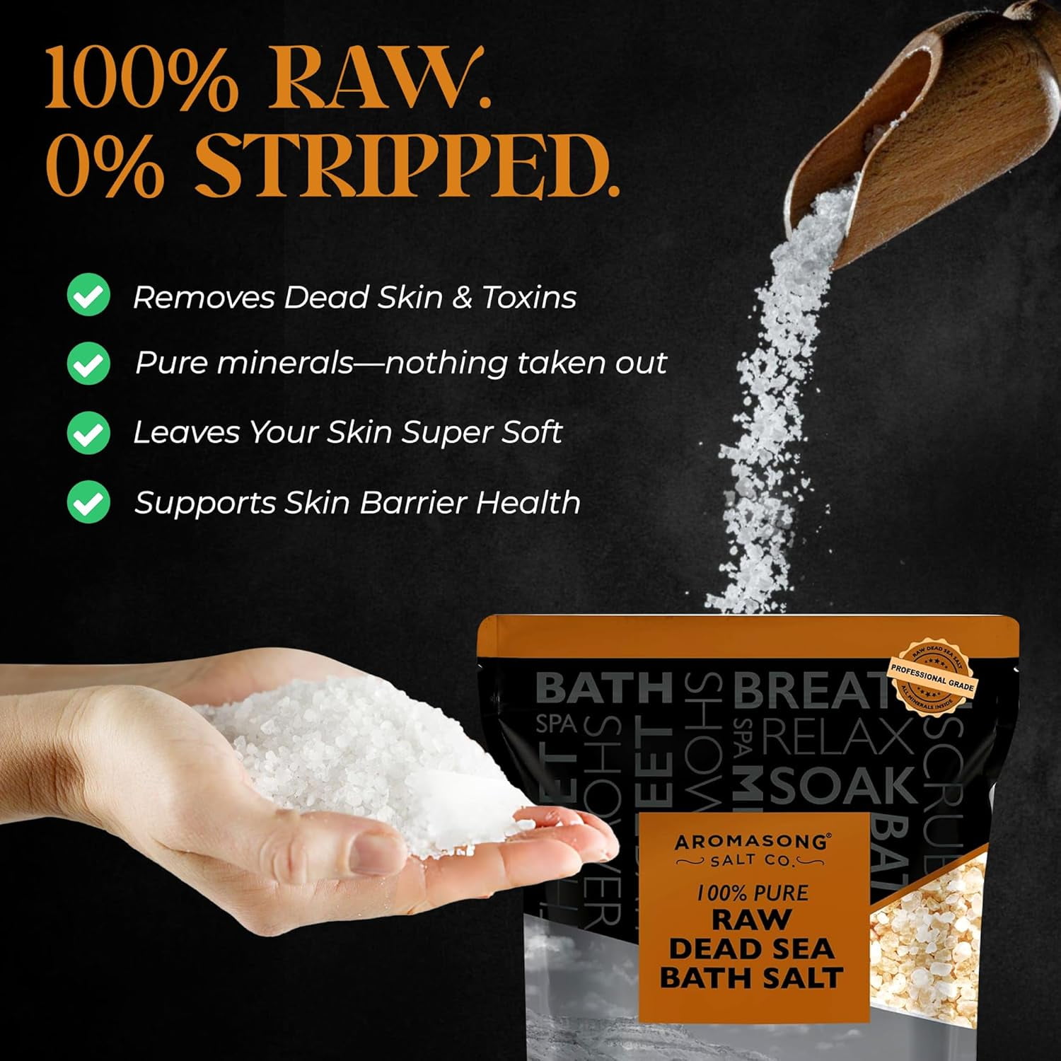 Aromasong Raw Dead Sea Bath Salt 19 LB – Minimally Cleaned, Mineral-Rich with Dead Sea Mud, 100% Pure Natural Soaking Salts