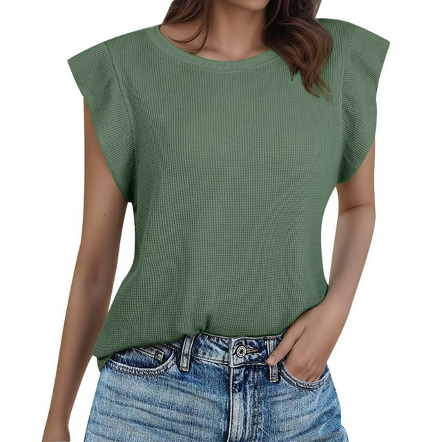 HNMKIU Hauts Sans Manches de Yoga pour Femmes Mode Décontractée T-Shirt à Manches Courtes Col Rond Couleur Unie Haut Ample Gilet 1