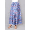 thumbnail image 2 of Women Blue Cotton Maxi Skirt, Boho Style Pink & White Floral Hand Block Print with Elastic Waist, XS, 2 of 6