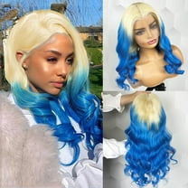 Mscathy Ombre Honey Blonde Blue Colored Brazilian Human Hair Lace Front Wig Bleached Knots Body Wave Remy Hair 180% Density 13x4 Lace Frontal Wigs For Women Party Vacation