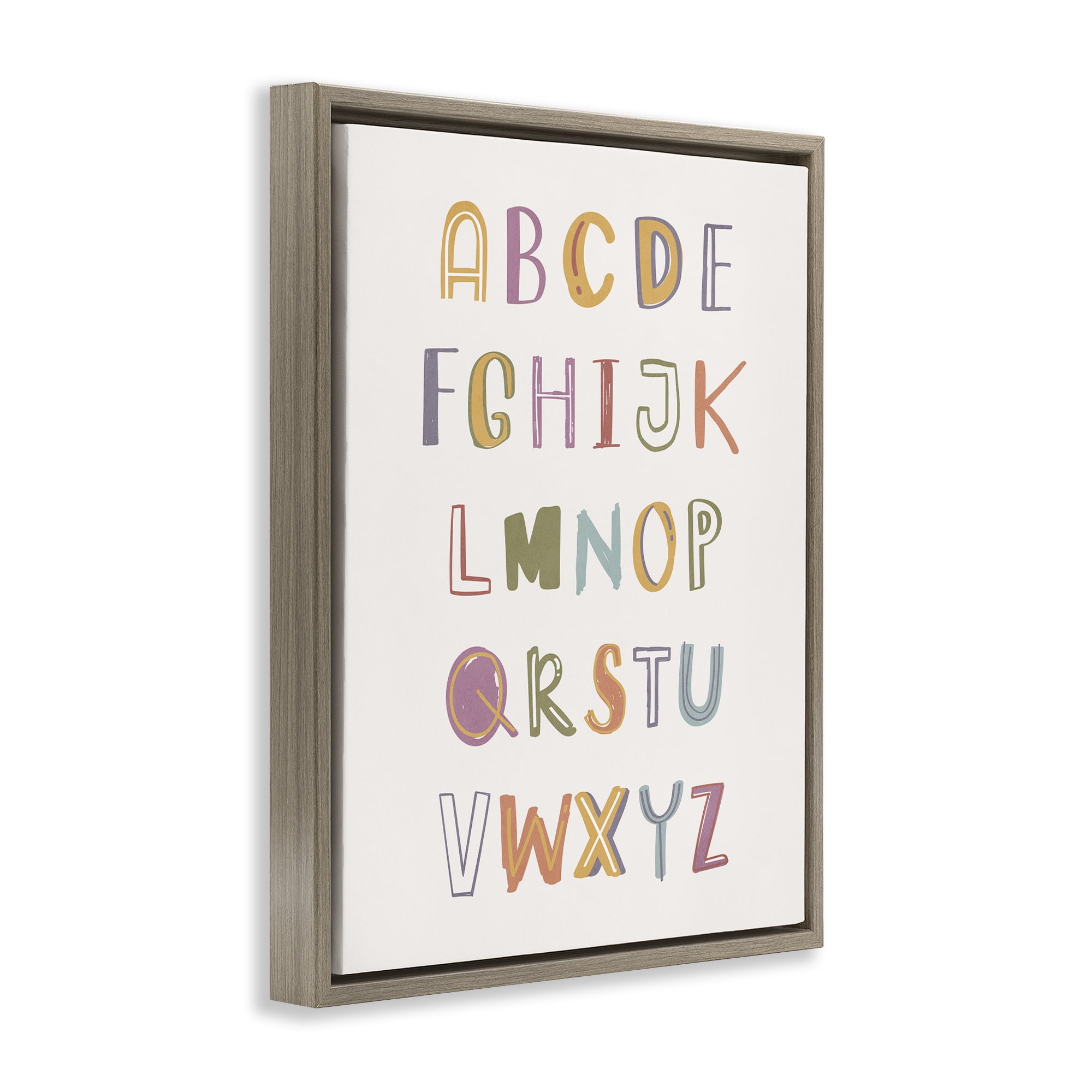 Stupell Industries Soft Doodle Alphabet Education Painting Brown Floater Framed Canvas Art Print Wall Art, 17 x 21