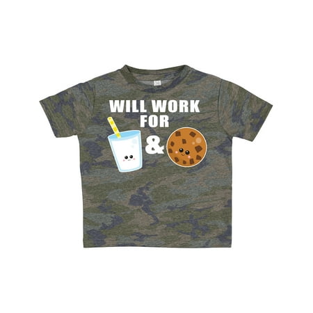 

Inktastic Will Work for Milk and Cookies Clipart Gift Toddler Boy or Toddler Girl T-Shirt