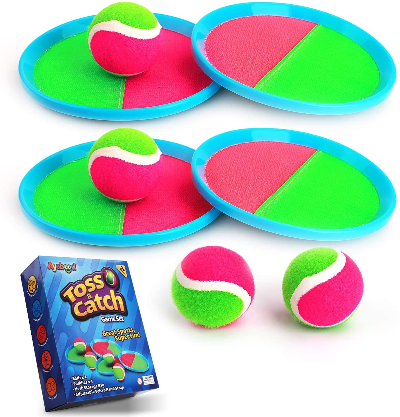 Up Toss and Catch Ball Game Set Paddle Game Ball Set with 4 Paddles and 4 Balls 