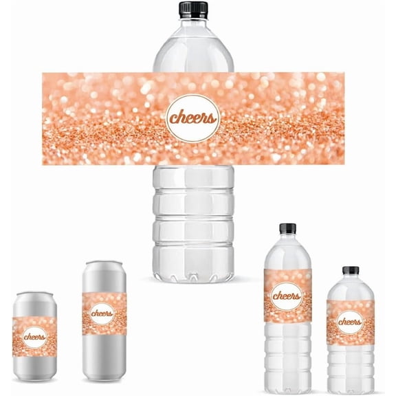30pcs Cheers Wine Labels Glitzy Water Bottle Stickers Personalized Bottle Wraps Decorations Self-Adhesive Champagne Cover Tags