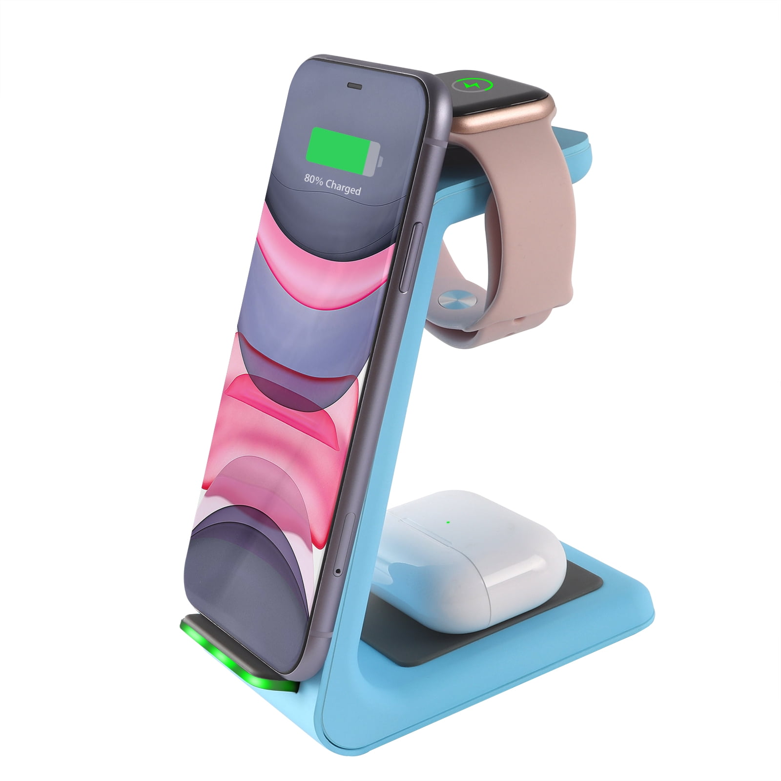 Sunffice Wireless Charger Stand 3 in 1 Qi Fast Wireless Charging station Interface for Apple Watch7/SE/6/5/4/3/2, Airpods Pro/3/2, iPhone Blue