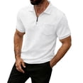 thumbnail image 2 of Blusa y camisa de manga corta con cuello vuelto para hombre, moda de color liso, manga corta, botones, media cremallera, jersey para hombre, top de poliéster, 2 of 5