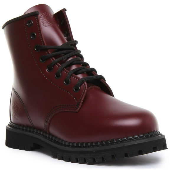 Grinders Cedric CS Unisex 8 Eyelet Lace Up Leather Ankle Boot In Cherry Size 5F