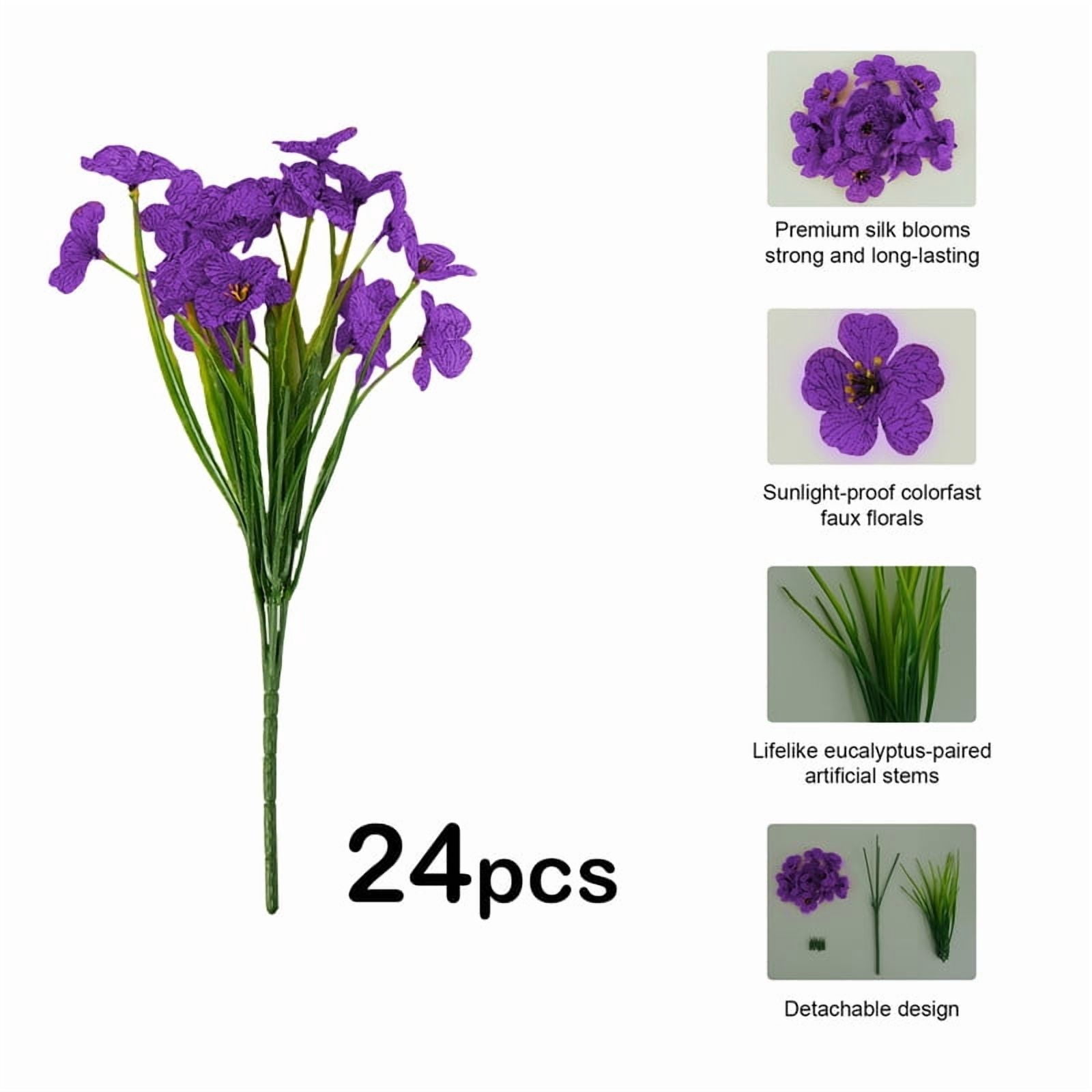 VVYXX 24 Bundles Fake Flowers Outdoor Artificial Plants Faux Flowers Spring Summer Decor Outside Home Garden Porch Window Box Decorations, Purple