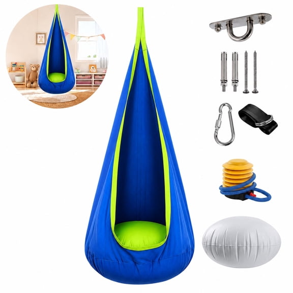 INSMART Pod Swing Seat with LED Lights, Cotton Hanging Hammock Chair for Kids, Indoor Outdoor Sensory Swing with Cushion, 300 lb Capacity