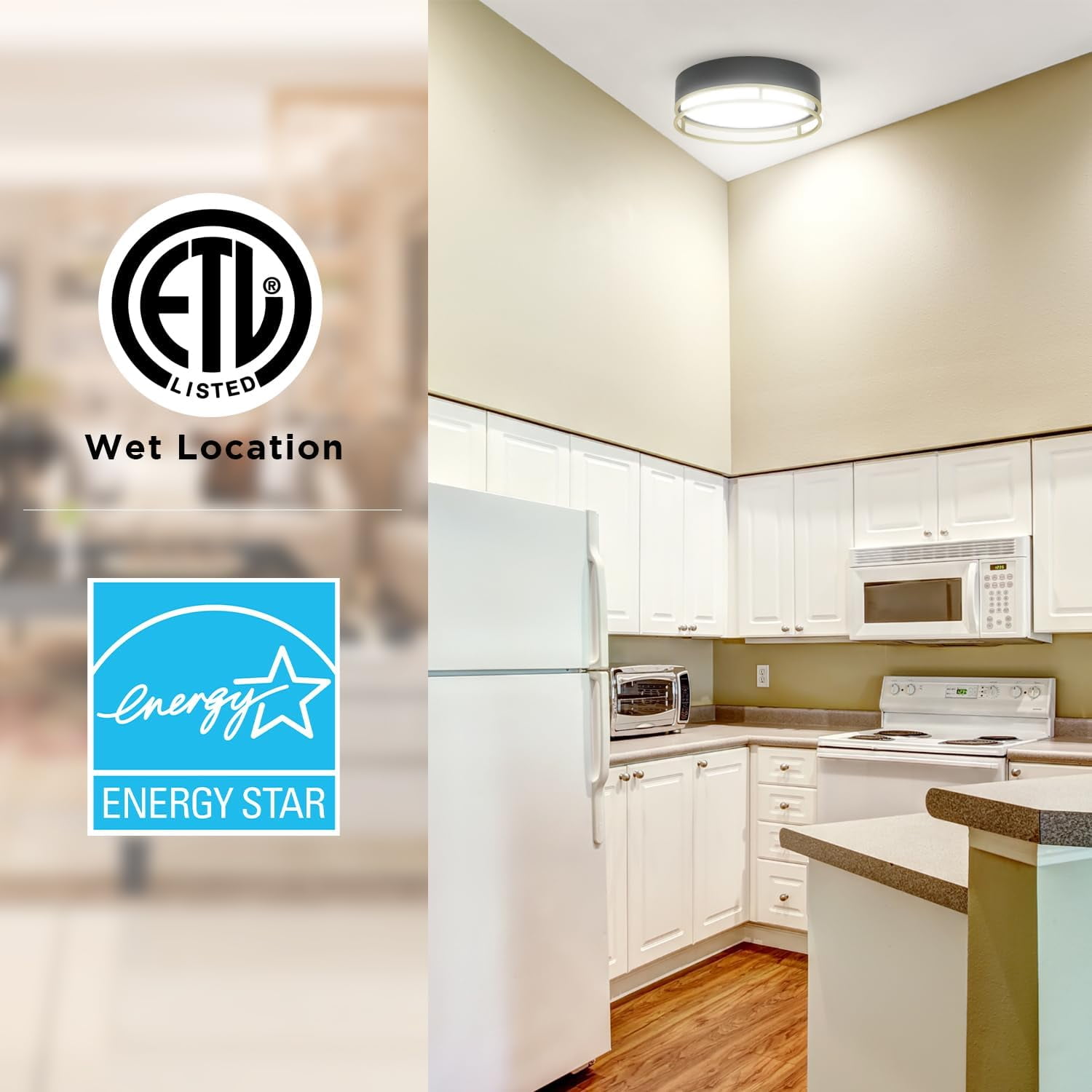 LED Ceiling Light Fixture Interior, Overhead Flush Mount Ceiling Light Black and Gold, Kitchen Light Fixtures 13 inch 20W, Close to Ceiling Light Fixture for Bathroom, Living Room, Hallway