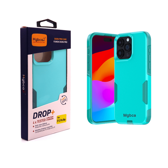 Mgbca Slim Protective Dura Pro Case for iPhone 15 Pro Max, Rugged, Shock-absorbing, 6-ft Military Drop Protection, 2-Layered Cover (Green)