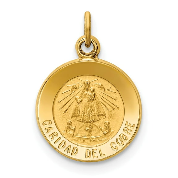 14K Yellow Gold Charm Pendant Themed 18 mm 12 Our Lady Of Cuba Medal