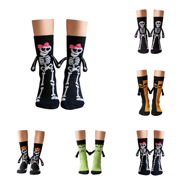 Halloween Holding Hands Socks Novelty Socks with Bat Ghost Printed Funny Gifts for Adult, Couples, Friendship