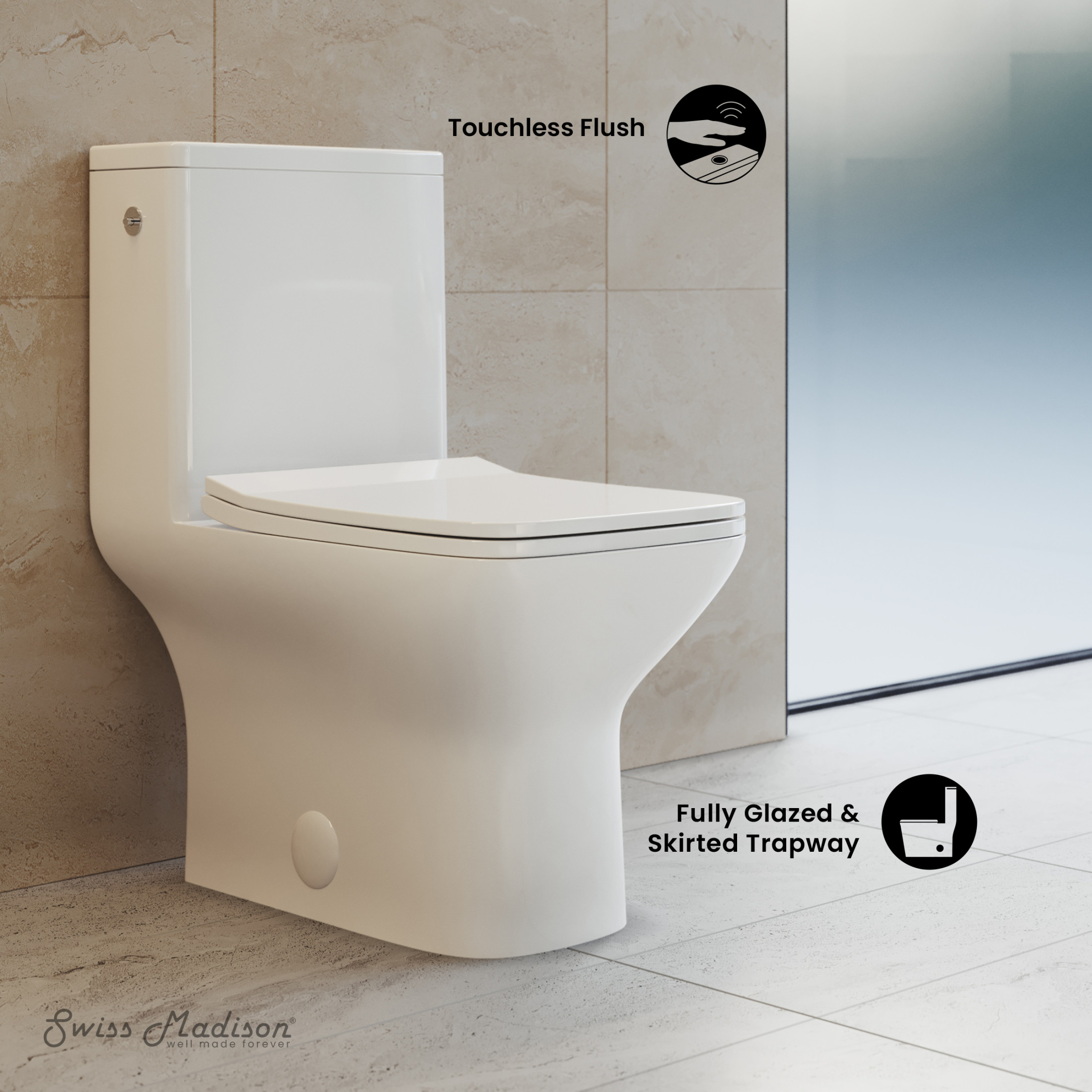 Carre One-Piece Square Toilet Dual-Flush 1.1/1.6 gpf, Touchless