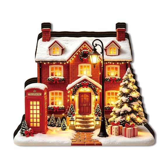 LED Lighted Christmas Village Wooden House Figurines, 4 Styles Light Up Xmas Cottage Ornaments, Winter Snow Tabletop Decor, For Dining Table, Mantel, Window And Indoor Holiday Home Styling