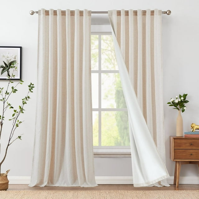 Curtainking Rideaux Occultants Complets pour Chambre à Coucher 96 Pouces Rideaux en Lin Beige Poche pour Tringle Pattes Arrière Rideaux Isolés Thermiques pour Salon Rideaux Modernes Assombrissants pour Pièce Rideau de Fenêtre 2 Panneaux
