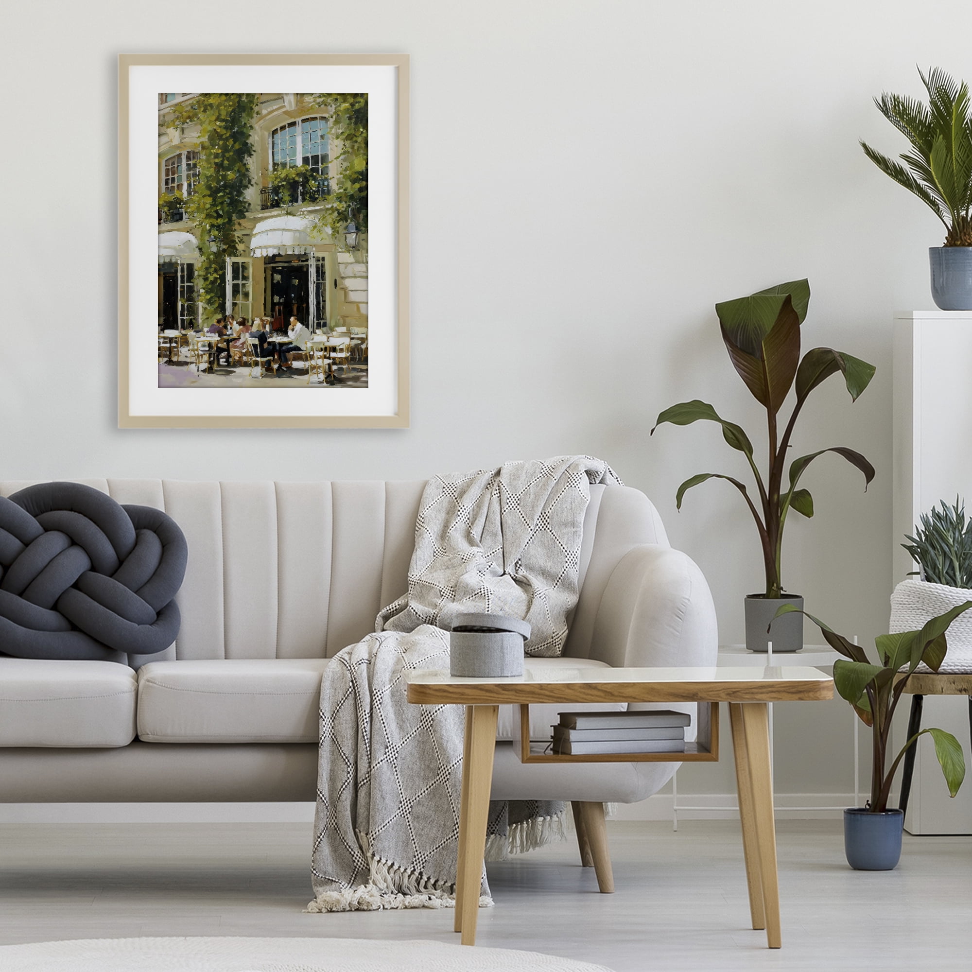Stupell Industries Cafe Terrace with Ivy Birch Framed Print Under Glass, design by Petal Prints Design