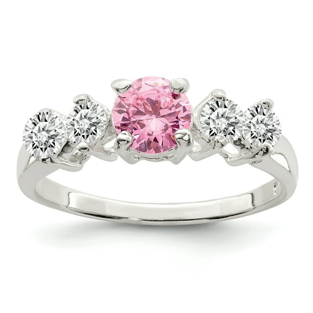 925 Sterling Silver Pink Round Cubic Zirconia with Side Stones Ring
