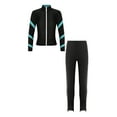 thumbnail image 2 of Yeahdor Kids Girls Athletic Sports Outfit Sparkling Jacket with Pants Set Teens Gymnastics Tracksuit Yoga Skating Costume Blue Green 14, 2 of 6