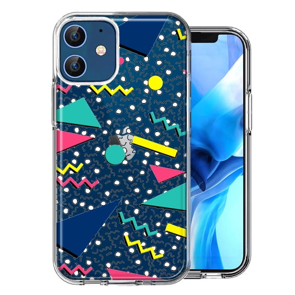 MUNDAZE for Apple iPhone 12 90's Swag Shapes Design Double Layer Phone Case Cover