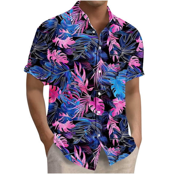 SGFCWSX Men's Hawaiian Shirt, Printed Short Sleeve Button Down Lightweight Shirt for Summer Beach Days Multicolor Size L