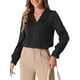 thumbnail image 1 of Blusa de trabajo casual de manga larga con botones y pliegues en V para mujer INSPIRE CHIC XL negra, 1 of 6
