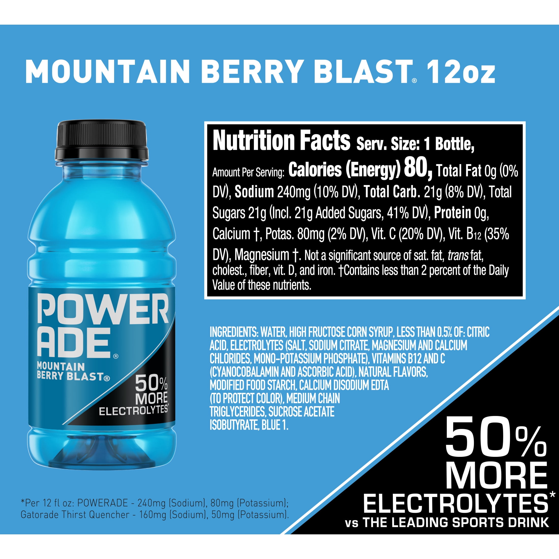(3 pack) POWERADE Mountain Berry Blast Electrolyte Sports Drink Bottles, 12 fl oz, 8 Pack